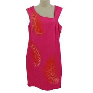 Cache Womens 12 Pink Orange Tropical Leaf Print Sleeveless Sheath Dress Leaves